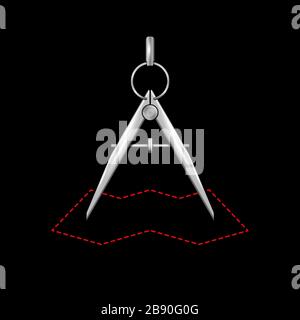 Drawing compass 3D realistic icon. Map line icon. Vector illustration. Stock Vector