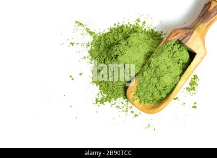 Pure organic barley grass powdered on white isolated background Stock Photo