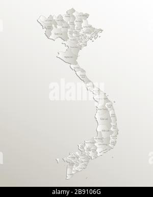 Vietnam map, administrative division, separates regions and names, card paper 3D natural vector Stock Vector