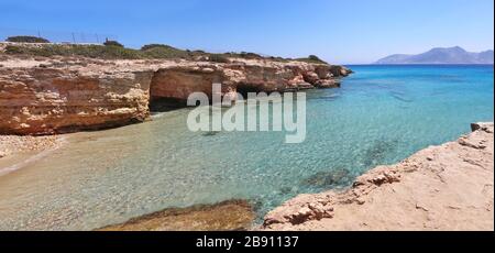 panoramic landscape of turquoise sea at Ano Koufonisi island Greece Stock Photo