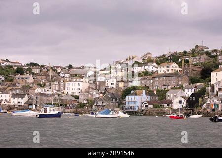 Polruan, the village at the mouth of the estuary opposite Fowey: Fowey River, Cornwall, England, UK Stock Photo