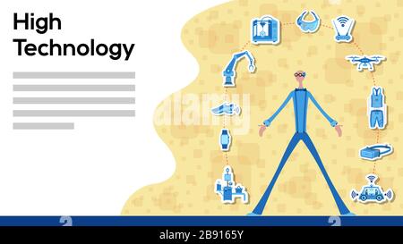 Business manager working for High Technology with icons. All the objects, shadows and background are in different layers and the text types do not nee Stock Vector