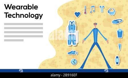 Business manager working for wearable technology with icons. All the objects, shadows and background are in different layers and the text types do not Stock Vector