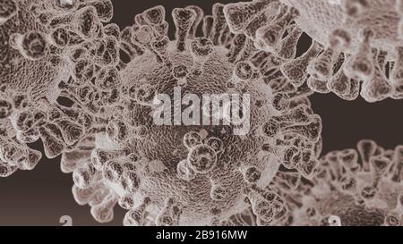 Close-up of parasitic viral cells under a microscope in a specialized laboratory on a gray background black and white image 2020 Stock Photo