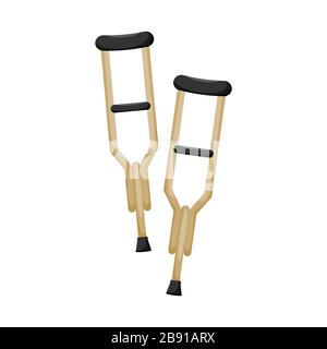 Cartoon wooden medical crutches, vector illustration Stock Vector