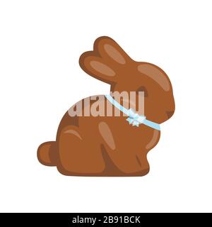Cartoon cute chocolate easter bunny with blue bow, vector illustration Stock Vector