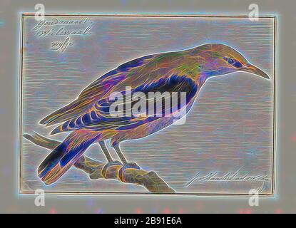 Oriolus galbula, Print, The Eurasian golden oriole (Oriolus oriolus) or simply golden oriole, is the only member of the oriole family of passerine birds breeding in Northern Hemisphere temperate regions. It is a summer migrant in Europe and western Asia and spends the winter season in central and southern Africa., female, Reimagined by Gibon, design of warm cheerful glowing of brightness and light rays radiance. Classic art reinvented with a modern twist. Photography inspired by futurism, embracing dynamic energy of modern technology, movement, speed and revolutionize culture. Stock Photo