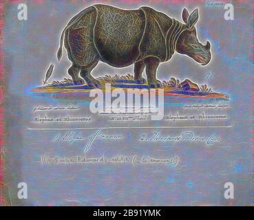 Rhinoceros indicus, Print, The Indian rhinoceros (Rhinoceros unicornis), also called the greater one-horned rhinoceros and great Indian rhinoceros, is a rhinoceros native to the Indian subcontinent. It is listed as Vulnerable on the IUCN Red List, as populations are fragmented and restricted to less than 20, 000 sq km (7, 700 sq mi). Moreover, the extent and quality of the rhino's most important habitat, alluvial grassland and riverine forest, is considered to be in decline due to human and livestock encroachment. As of 2008, a total of 2, 575 mature individuals were estimated to live in the w Stock Photo