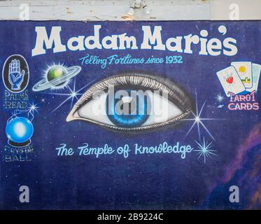 Asbury Park, NJ, USA - March 5, 2020:  Madam Maries fortune telling booth on the boardwalk Stock Photo