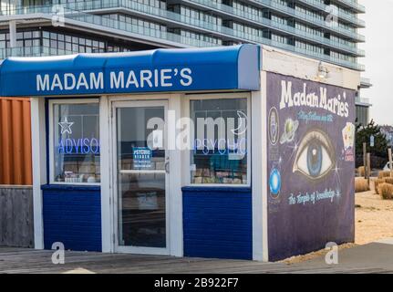 Asbury Park, NJ, USA - March 5, 2020:  Madam Maries fortune telling booth on the boardwalk Stock Photo