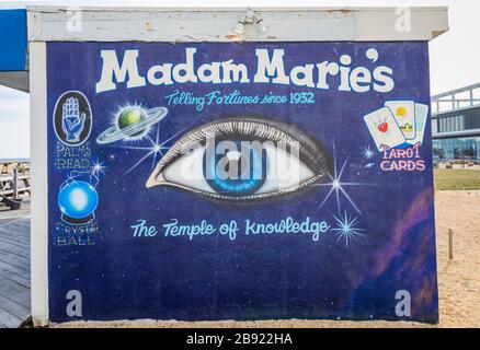 Asbury Park, NJ, USA - March 5, 2020:  Madam Maries fortune telling booth on the boardwalk Stock Photo