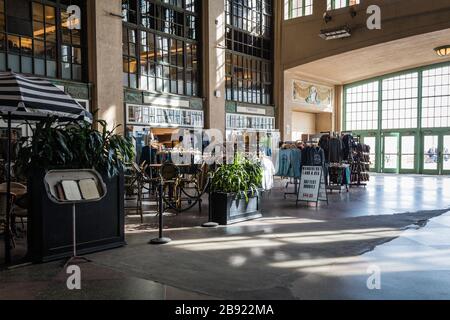 Asbury Park, NJ, USA - March 5, 2020:  Wanderlust Travel retail store in Convention Hall no customers Stock Photo