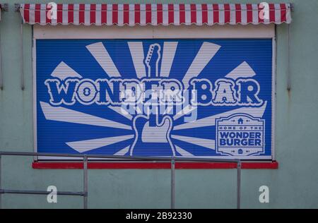 Asbury Park, NJ, USA - March 5, 2020:  Wonder Bar restaurant and bar exterior on a cloudy day Stock Photo