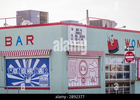 Asbury Park, NJ, USA - March 5, 2020:  Wonder Bar restaurant and bar exterior on a cloudy day Stock Photo