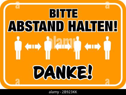 red PLEASE KEEP YOUR DISTANCE, THANK YOU sign in German language, social distancing and infection risk reduction during coronavirus outbreak concept Stock Vector