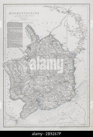 RIVER WYE VALLEY & MONMOUTHSHIRE. Antique county map. Railways. WELLER 1868 Stock Photo