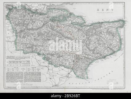 KENT. County map. Downs. Railways in use/under construction. BR DAVIES 1868 Stock Photo