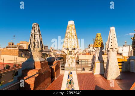 Rooftop of GÃ¼ell Palace in Barcelona designed by Antonio Gaudy Stock Photo