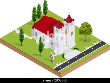 Isometric 3D christian church building vector Stock Vector