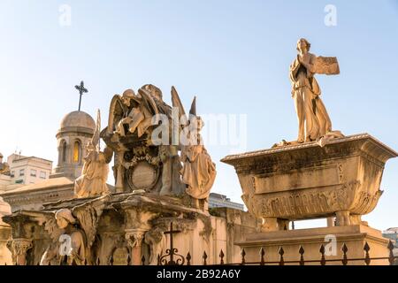 Poblenou Cemetery with statues and crosses in Barcelona Stock Photo