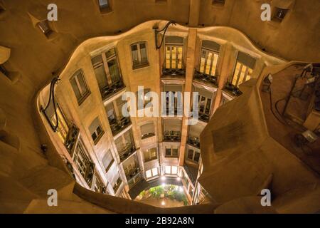 Casa Mila by Antonio Gaudy backyard from the rooftop in Barcelona Stock Photo