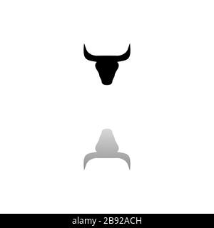 Bull Head. Black symbol on white background. Simple illustration. Flat Vector Icon. Mirror Reflection Shadow. Can be used in logo, web, mobile and UI Stock Vector