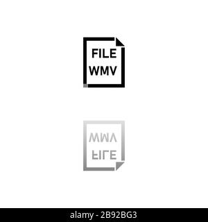 WMV File. Black symbol on white background. Simple illustration. Flat Vector Icon. Mirror Reflection Shadow. Can be used in logo, web, mobile and UI U Stock Vector