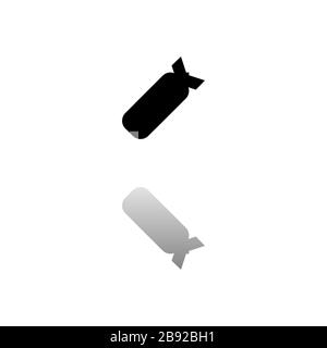 Air Bomb. Black symbol on white background. Simple illustration. Flat Vector Icon. Mirror Reflection Shadow. Can be used in logo, web, mobile and UI U Stock Vector