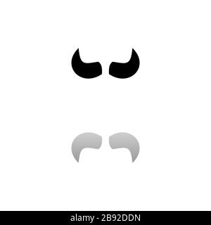Bull Horns. Black symbol on white background. Simple illustration. Flat Vector Icon. Mirror Reflection Shadow. Can be used in logo, web, mobile and UI Stock Vector