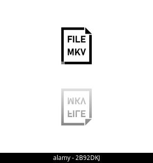 MKV File. Black symbol on white background. Simple illustration. Flat Vector Icon. Mirror Reflection Shadow. Can be used in logo, web, mobile and UI U Stock Vector