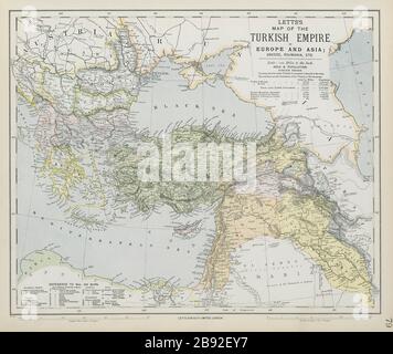 TURKISH OTTOMAN EMPIRE in Europe & Asia. Greece Balkans Turkey. LETTS 1884 map Stock Photo