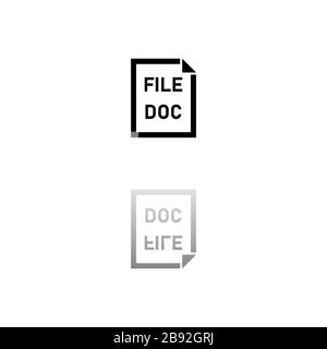 DOC File. Black symbol on white background. Simple illustration. Flat Vector Icon. Mirror Reflection Shadow. Can be used in logo, web, mobile and UI U Stock Vector