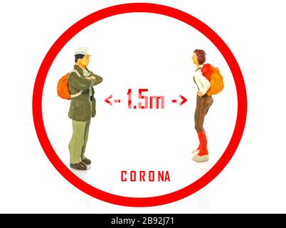 keep distance from 1. meter to protect yourself from getting corona or Covid 19 virus conceptual image Stock Photo