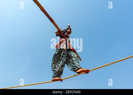 A rope walker dancer girl in action Stock Photo