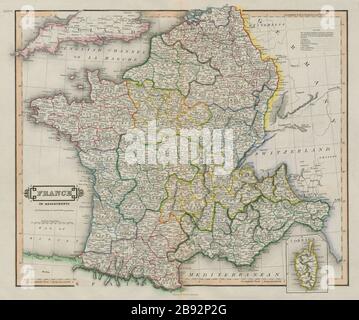 First Empire France in departments. Belgium Italy Germany NL. LIZARS 1842 map Stock Photo