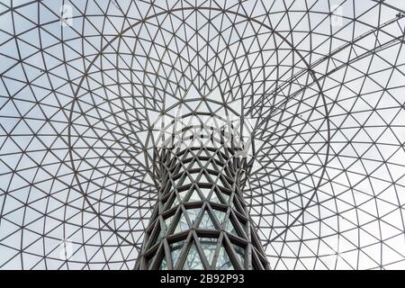 Double Curve Glass Steel Structure. Funnel or Flower Shape Dome. Parametric Design of Skylight. Stock Photo