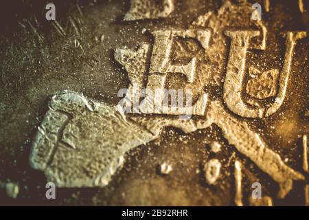 Macroadmission of an euro-coin one, Makroaufnahme einer Ein-Euro-Münze Stock Photo