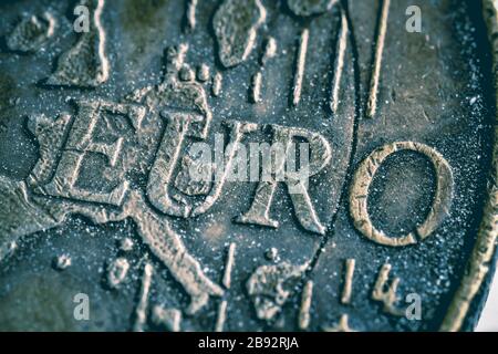 Macroadmission of an euro-coin one, Makroaufnahme einer Ein-Euro-Münze Stock Photo