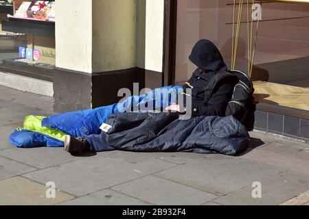 London, UK. 23rd Mar, 2020. Homeless on the streets of London despite attempt to house them during the coronavirus outbreak. Credit: JOHNNY ARMSTEAD/Alamy Live News Stock Photo