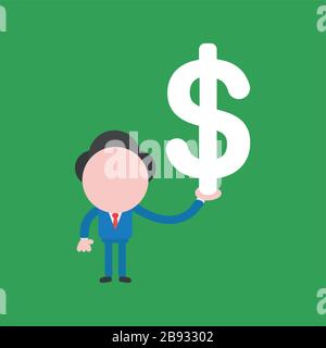 Vector illustration of businessman character holding dollar. Stock Vector