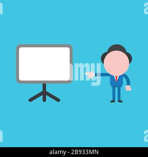 Vector illustration of businessman character pointing blank presentation board. Stock Vector