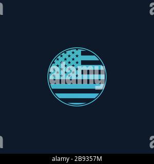 Circle round american flag icon. Made in USA. Stock Vector illustration isolated on blue background. Stock Vector