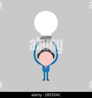 Vector illustration of businessman character lifting up and showing light bulb icon. Stock Vector