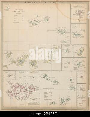 ATLANTIC ISLANDS Canary Azores Faeroes Madeira Bermuda Falklands SDUK 1844 map