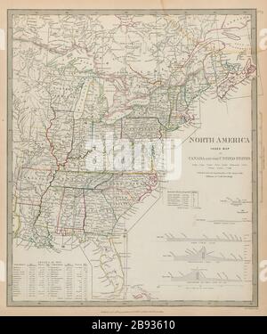 EASTERN NORTH AMERICA Canada USA Canal Profiles 1830 Census table SDUK 1844 map Stock Photo