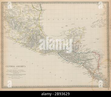 SOUTHERN MEXICO & CENTRAL AMERICA Yucatan Belize Guatemala SDUK 1844 old map