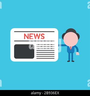 Vector illustration of businessman character holding newspaper. Stock Vector