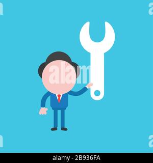 Vector illustration of businessman character holding spanner. Stock Vector