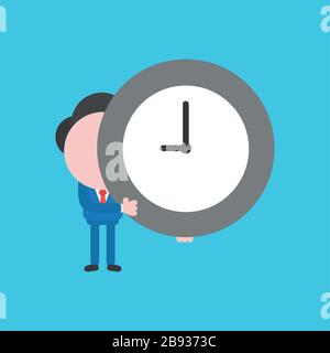 Vector illustration of businessman character holding clock time icon. Stock Vector
