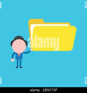 Vector illustration of businessman character holding open file folder. Stock Vector